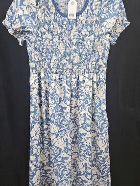 nlt Blue and White Floral Smocked Top